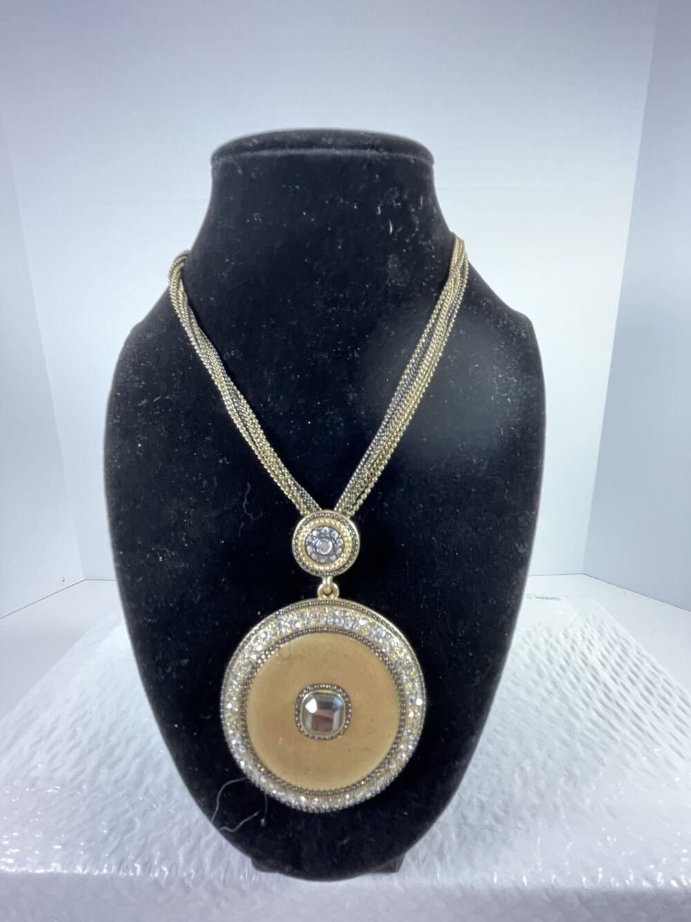 Chico’s Gold/Silver Tone Silver Rhinestone Double Pendant Necklace